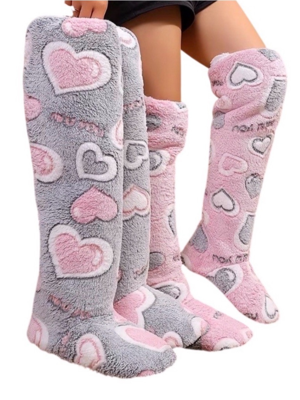 Y2k Fuzzy Knee High Socks Gray 8 Cozy Comfy Loungewear Valentines Day